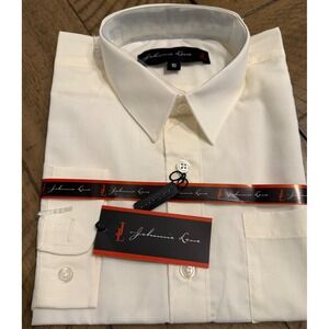 Johnnie Lene Boys Cream Off White Long Sleeve Dress Shirt Size 10 NWT Formal